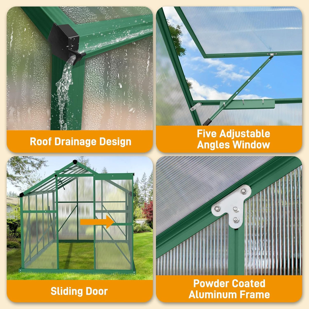 VINGLI 6x10 FT Greenhouse for Outdoors, Twin-Wall Translucent Heavy Duty Polycarbonate Greenhouse