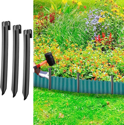 30Pcs 10Inch Black Metal Landscape Edging Stakes, No Installation for Corrugated Garden Landscape