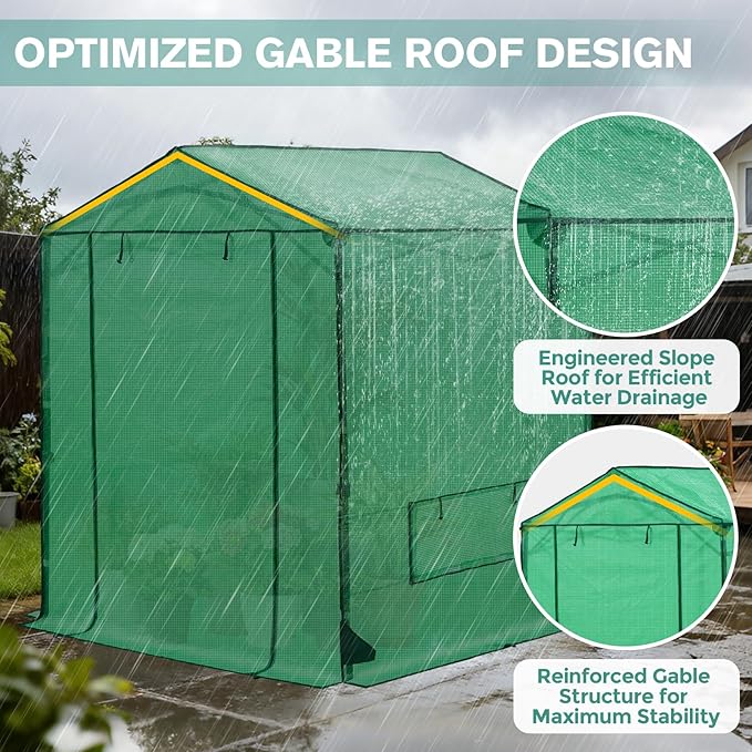 COOS BAY 6x6 FT Portable Walk-in Greenhouse, Pop up Outdoor Green House with Power Access Openings