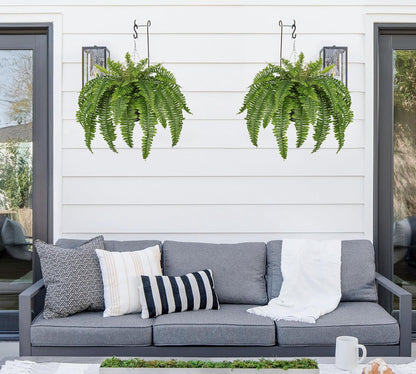 Hollyone 33" Artificial Boston Fern Hanging Basket Large 39 Leaves Fake Ferns in Rattan Pot