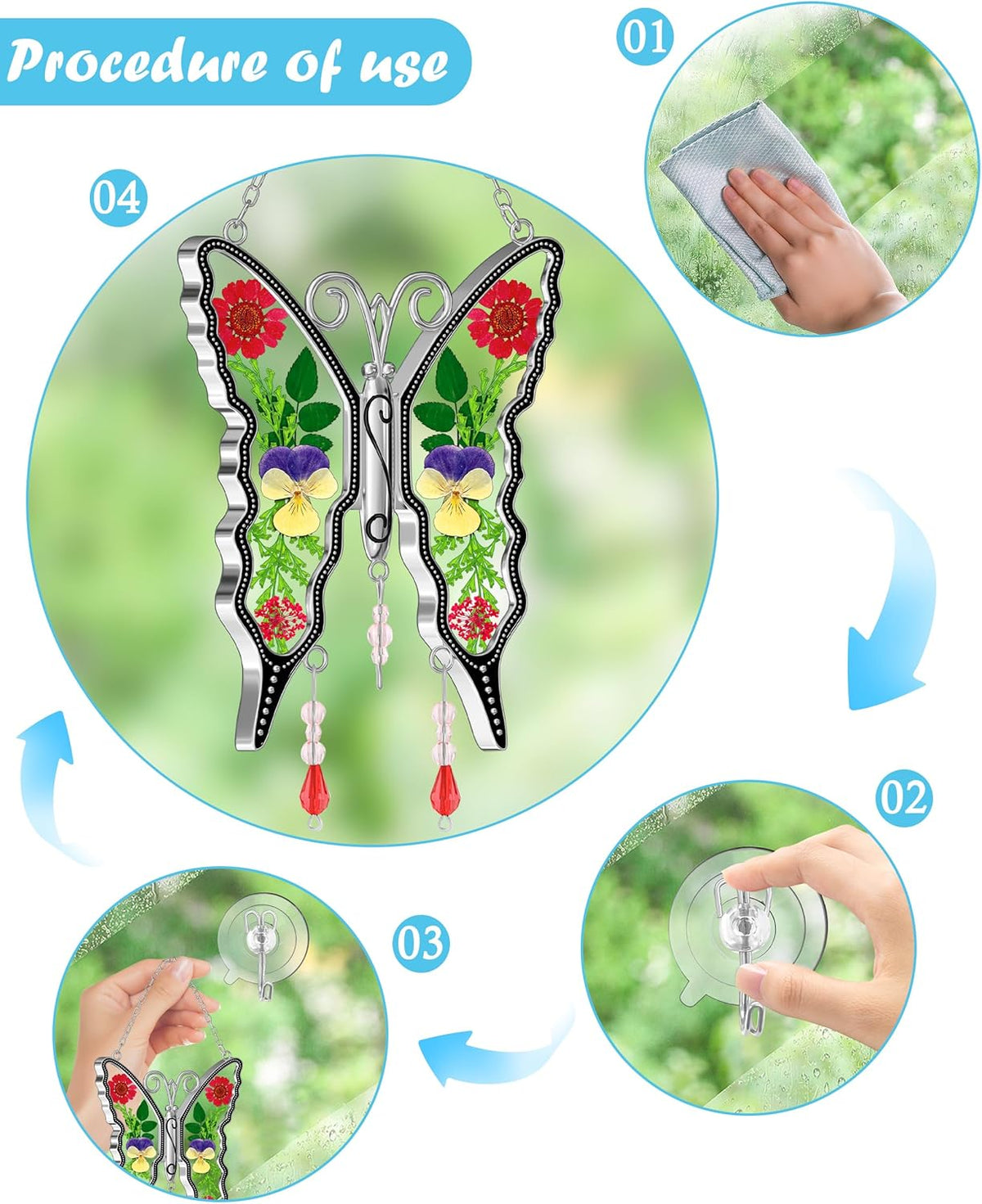 KY&BOSAM Butterfly Suncatcher for Window Hanging DIY Mom Gift Ornament Pressed Flower Between Wings