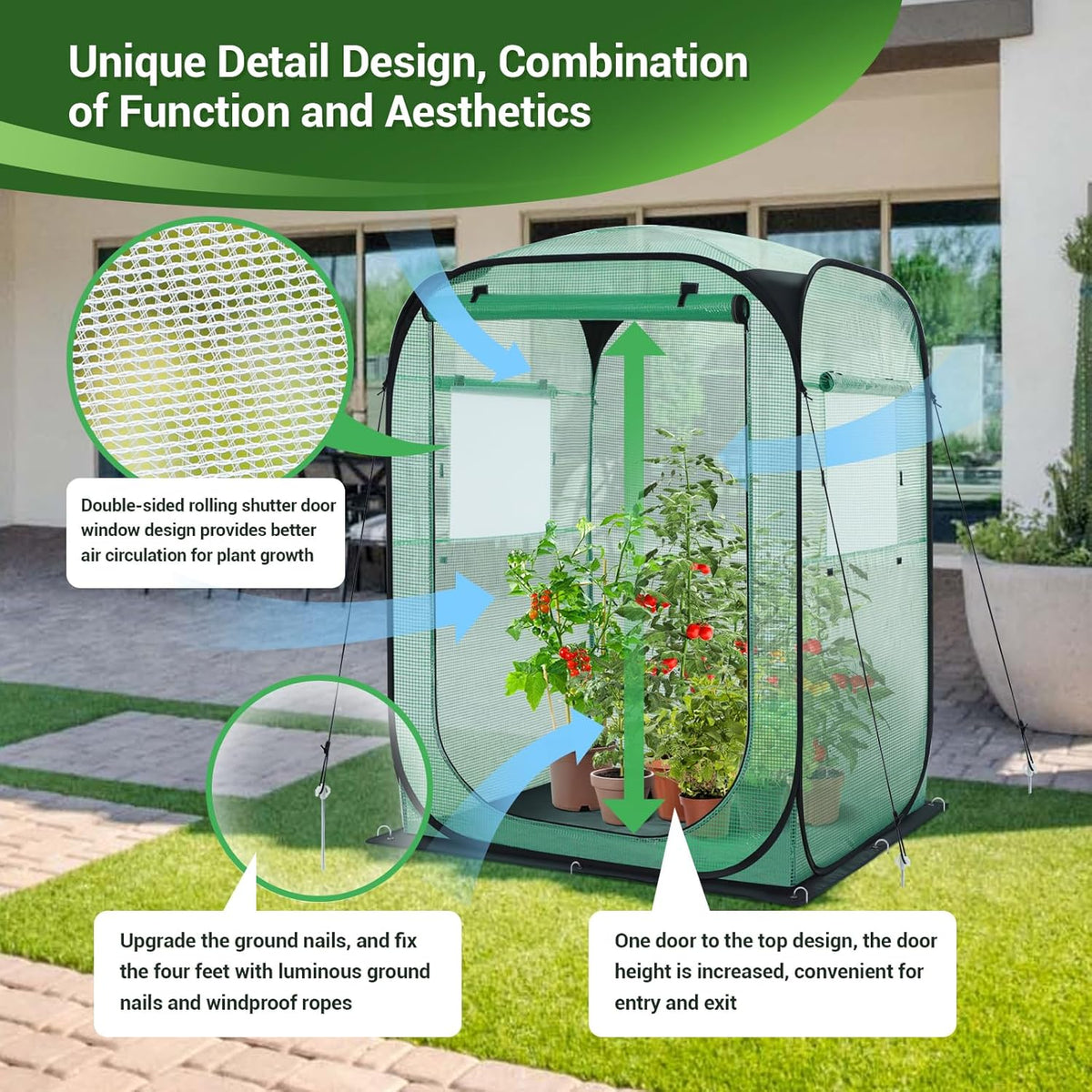 Ohuhu Pop Up Greenhouse for Outdoors, Portable Walk-in Mini Green House with Removable PE Mat &