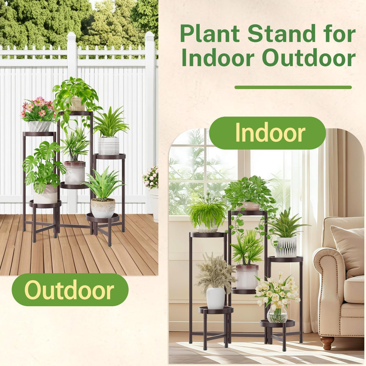 iDavosic.ly Plant Stand Indoor Outdoor, 6 Tier Corner Metal Flower Display Holder Shelf, Folding