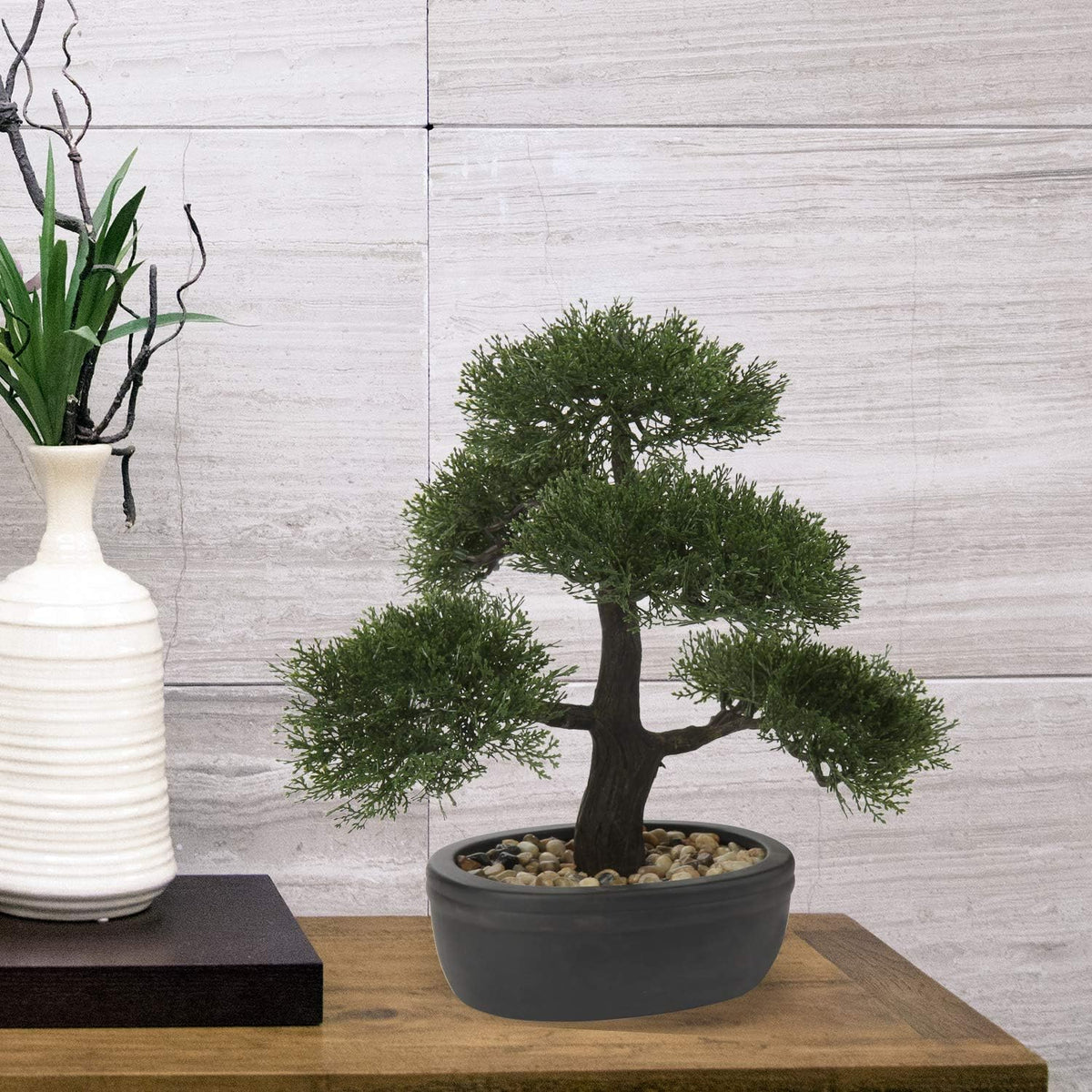 Artificial Bonsai Tree Juniper Faux Plants Indoor Small Fake Plants Decor with Black Plastic Pots