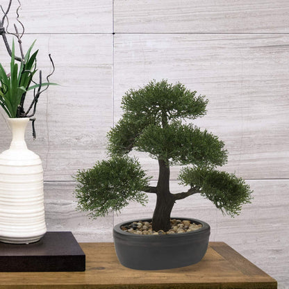 Artificial Bonsai Tree Juniper Faux Plants Indoor Small Fake Plants Decor with Black Plastic Pots
