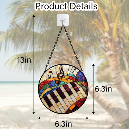 Stained Glass Window Hanging, Piano Notes Sun Catchers Glass Panel Suncatcher Decor for Birthday