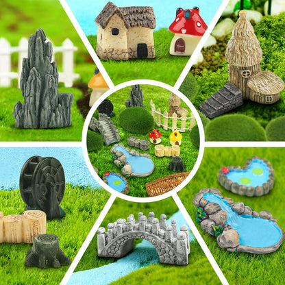 21 Pcs Fairy Garden Miniatures Accessories Bridge House Landscape Water Well Fence Figurines Pond