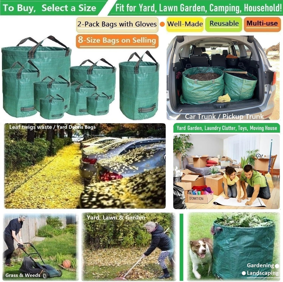 Standard 2-Pack 46 Gallon Yard Garden Bags (D26, H19 inch) with Gloves for Yard Waste Bags,Lawn