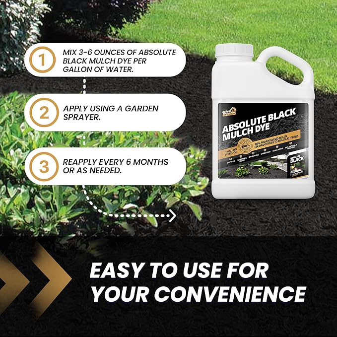 1 Gallon Absolute Black Mulch Dye - Covers up to 10,000 sq. ft., Liquid Mulch Dye Black, Premium