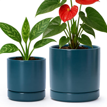 D'vine Dev 4.7 Inch & 6.5 Inch Ceramic Planter Pots for Plants with Drainage Hole and Saucer, Small