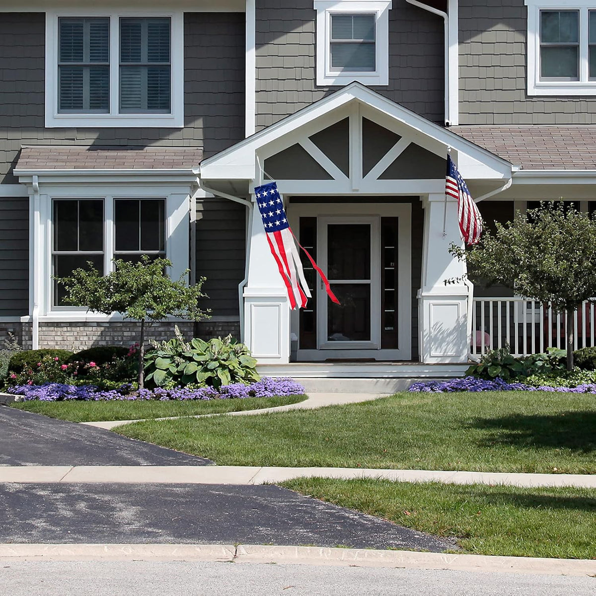 American Flag Windsocks, 4th of July Patriotic Decorations, Embroidered Stars - Fade Resistant
