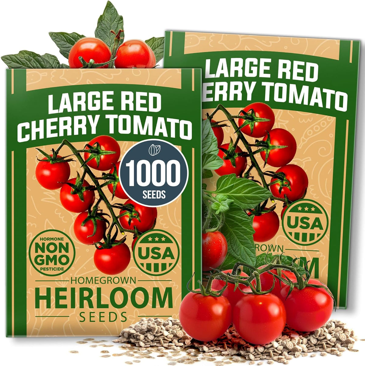 HOME GROWN Large Red Cherry Tomato Seeds 2 Pack (Solanum lycopersicum) - Approx.1000 Non-GMO