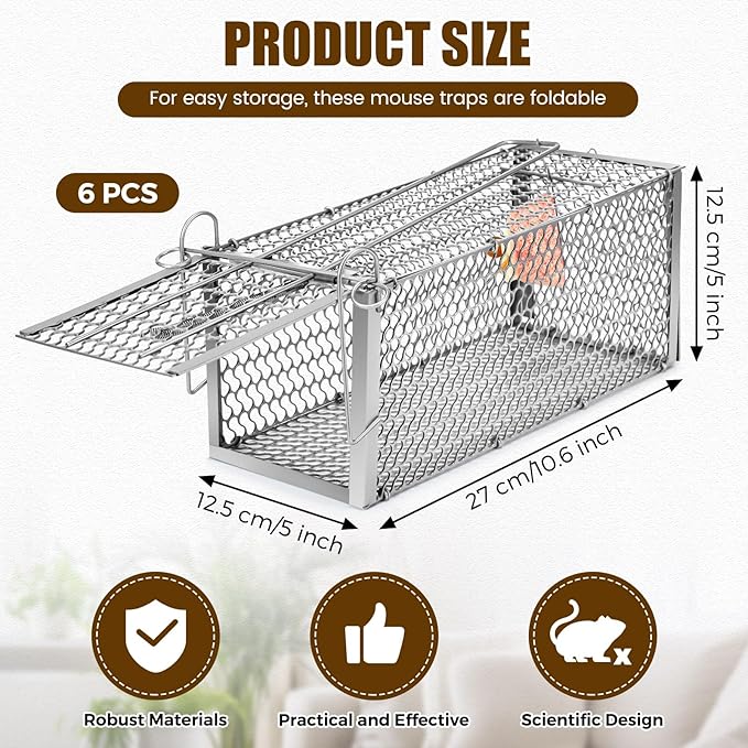 Qualirey 6 Pcs Humane Rat Trap Small Chipmunk Mouse Squirrel Cage Rodent Animal Voles Hamsters Cage