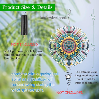 Mandala Wind Spinner for Yard and Garden 3D Stainless Steel Wind Spinner Unique Gift Outdoor Metal