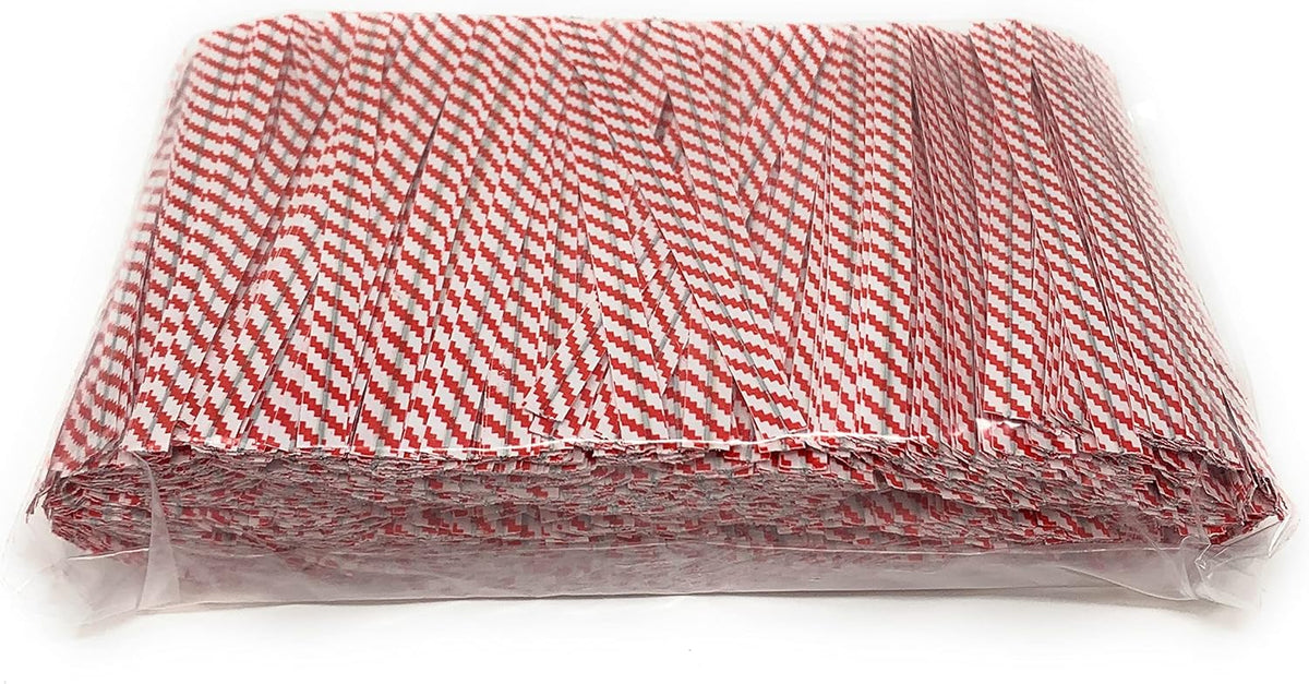 4" Length Twist Ties, 2000 Red White Plastic Coated, No Rip, Paper Ties Cello General Use, Party