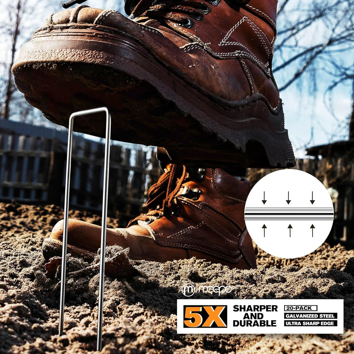 Garden Stakes, 20-Piece 6 Inch Never Rust Galvanized Landscape Staples, 5X Sharper Durable Stakes