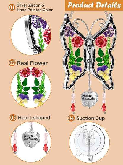 KY&BOSAM Butterfly Suncatchers Precious Grandmother Stained Glass for Windows Hangings Wind Chimes