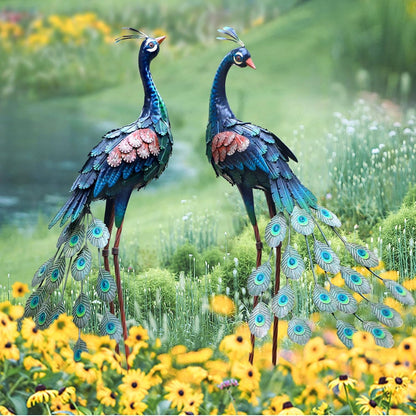 chisheen Garden Decor Outdoor Statues, Metal Peacock Decor for Outside, Garden Art Sculptures