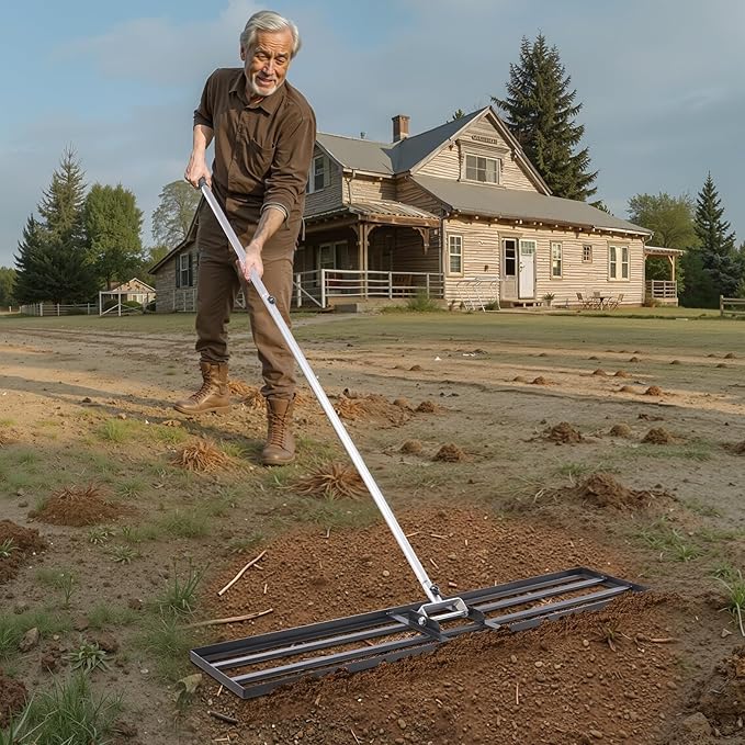 VEVOR Lawn Leveling Rake, Lawn Leveler with 83.9 in Handle, 48x10 in Ground Plate, Rust-Resistant