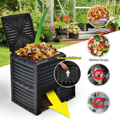 Goplus Compost Bin, 80 Gallon (300 L) Large Outdoor Composting Box w/Top Flip Latch-on Lid, Bottom