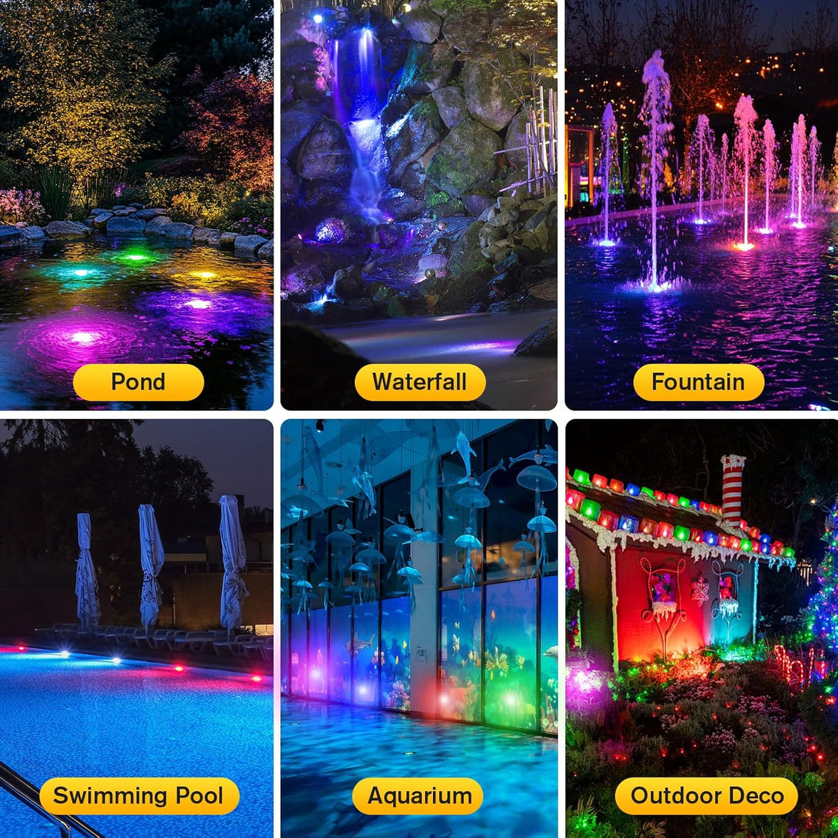 POPOSOAP RGB Underwater Pond Lights with Timer, 20 Colors Dimmable Submersible Led Fountain Lights