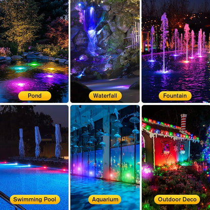 POPOSOAP RGB Underwater Pond Lights with Timer, 20 Colors Dimmable Submersible Led Fountain Lights