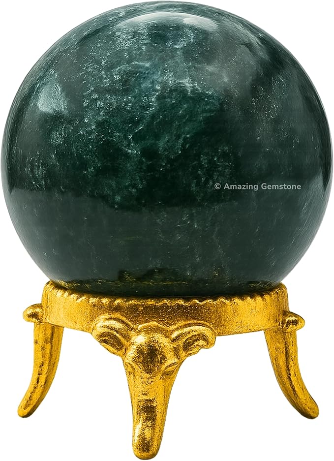Amazing Gemstone Moss Agate Crystal Ball with Stand - 2" Inches Crystal Sphere Meditation Balls for