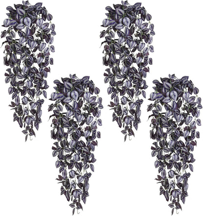 BLEUM CADE Fake Hanging Plants, 4pcs Artificial Hanging Plant, Faux Deep Purple Vines Hanging Plant