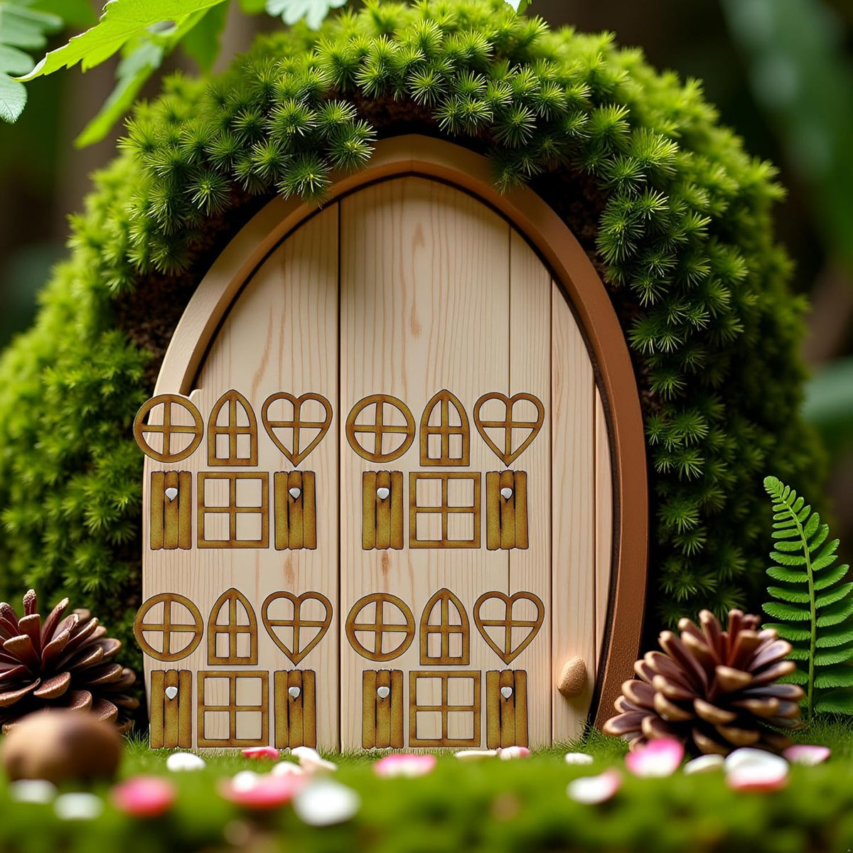 4 Pcs Wooden Fairy Garden Door and Windows Ornaments Tree Statues for Tree Trunk Yard Decoration