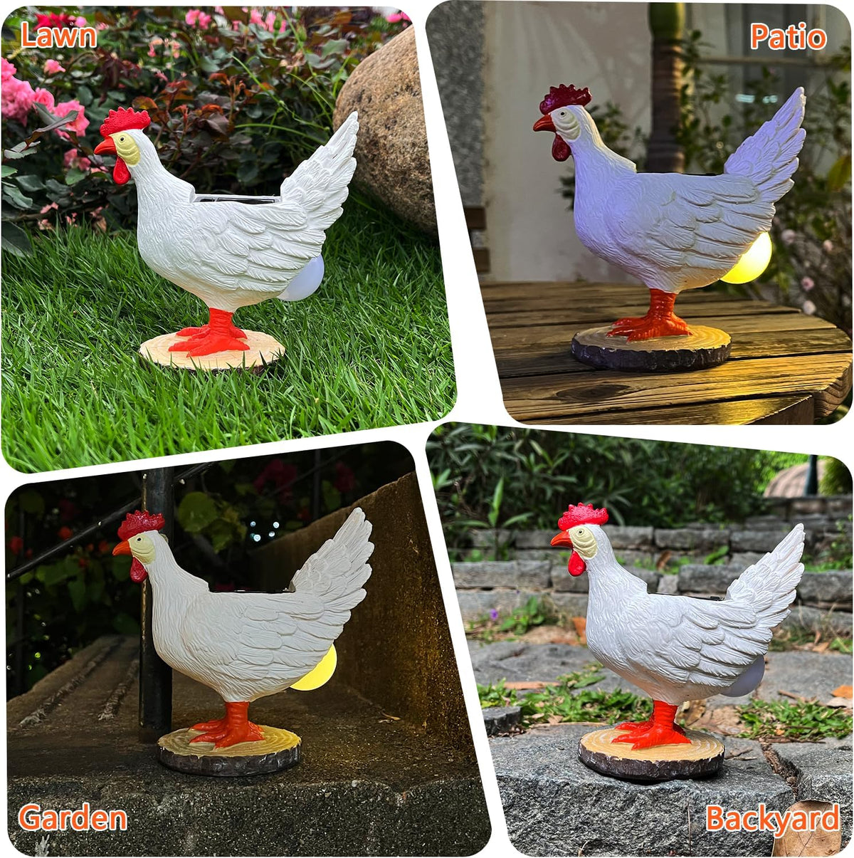 Solar Garden Statues Outdoor Decor - Miniature Chicken Egg Lamp Figurine Thanksgiving Decorations