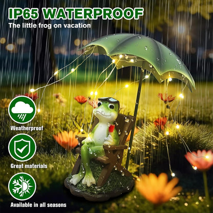Solar Frog Outdoor Garden Statues Yard Decor - Solar Lantern LED Red Wine Frogs Umbrella Figurine