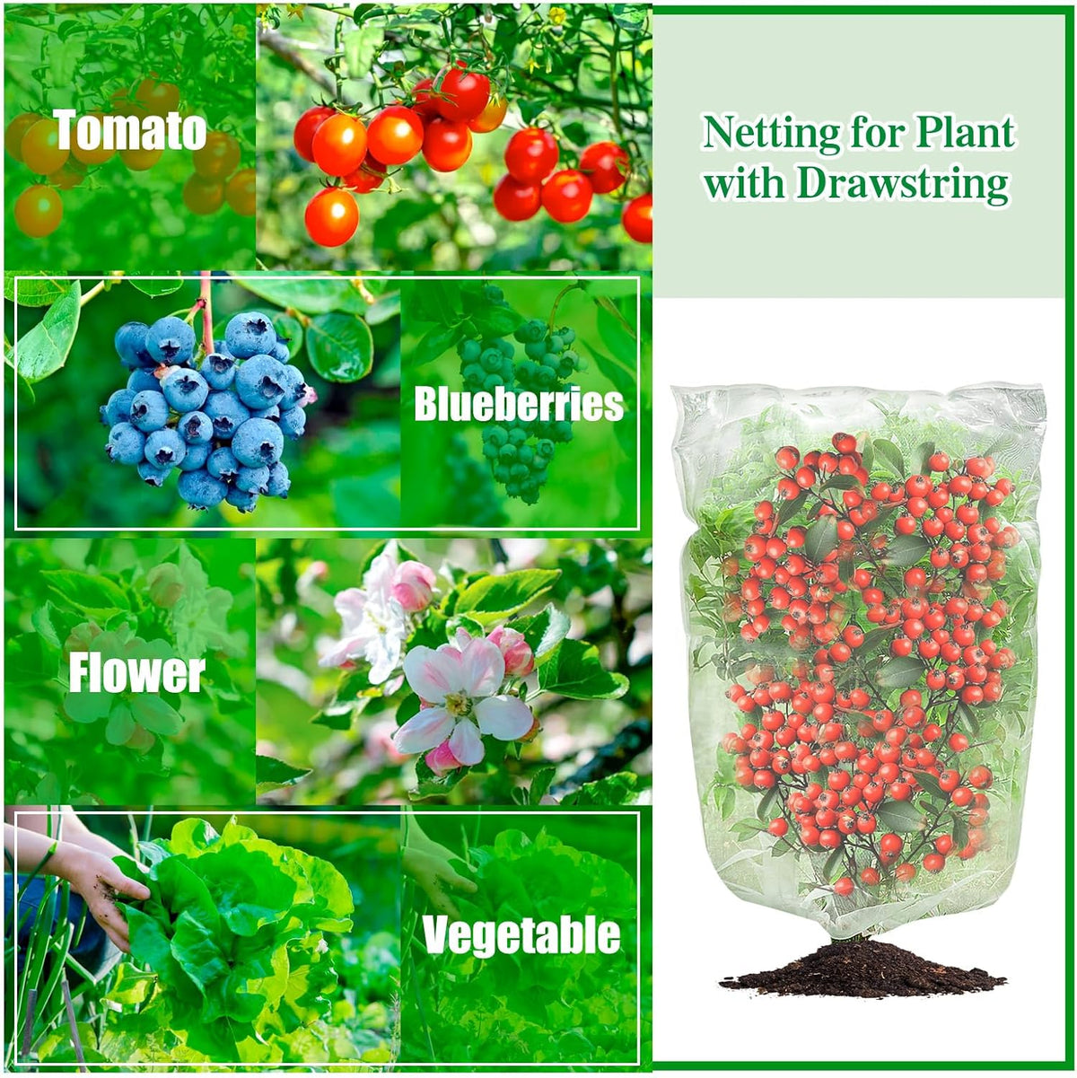 3 Pcs Plant Barrier Net Mesh, Plant Barrier Net Mesh, Bird Netting, Barrier Bags for Vegetables
