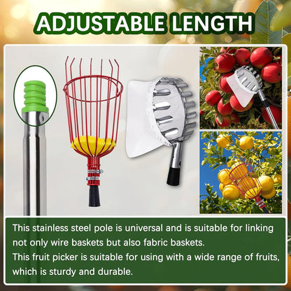 20 Ft Fruit Picker with Wire Basket and Bag Basket,Adjustable Stainless Steel Fruit Picker Pole