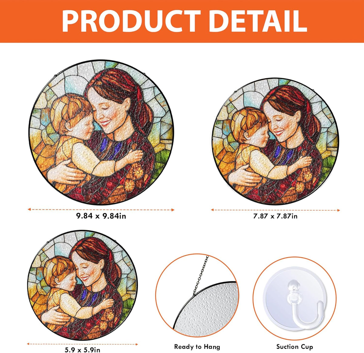 LOVELYPOD Custom Mom Faux Stained Glass Sun Catcher, Personalized Family Portrait Window Hanging