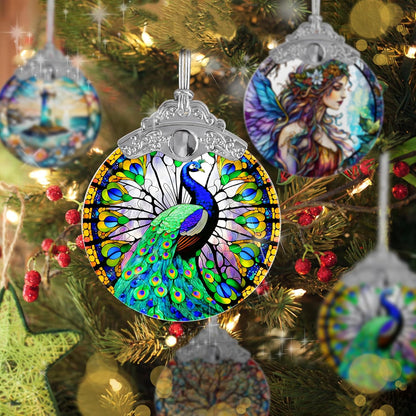 Stained Glass Suncatcher, Jocidea Peacock Ornament, Christmas Ornaments, Holidays Ornaments