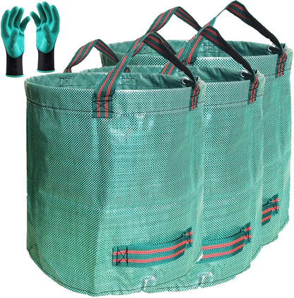 Standard 3-Pack 32 Gallons Yard Garden Bags (D18, H30 inches) with Gardening Gloves, Standable