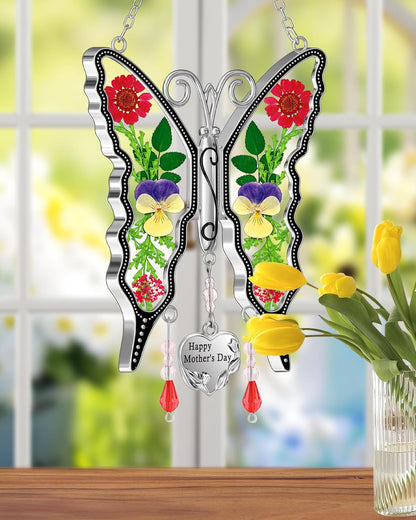 KY&BOSAM for Mom Butterfly Suncatcher Stained Glass Suncatchers for Windows Hanging Wind Chimes