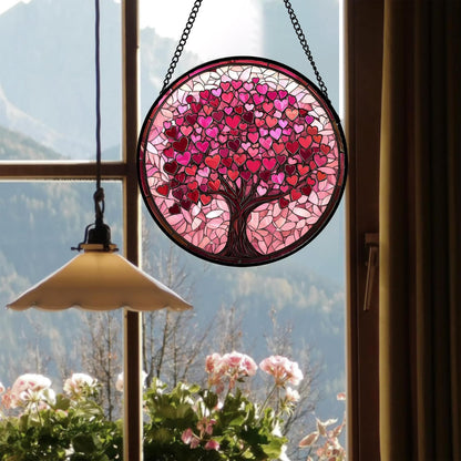 Stained Glass Window Hanging - DASTOLL, Birthday Gifts for Women Men Mom Dad, Pink Love Tree