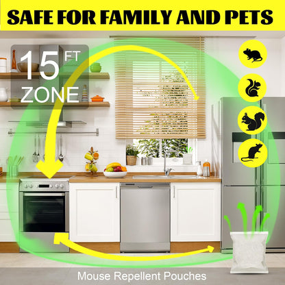 Mouse Repellent Pouches,Peppermint Oil Powered, Indoor Outdoor & Car Use, Natural Rodent Deterrent