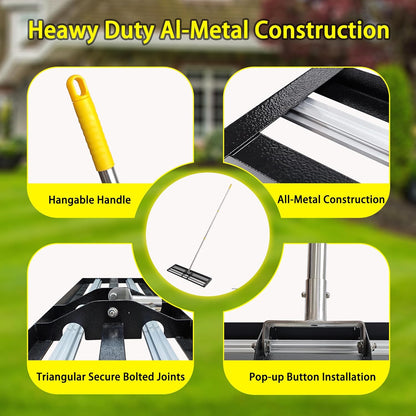36"x10"Lawn Leveling Rake with Aluminum Rollers, Stainless Steel Yard Lawn Leveler Tool with