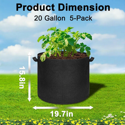 5-Pack 20 Gallon Grow Bags, Large Nonwoven Fabric Pots with Handles for Planting Fruits