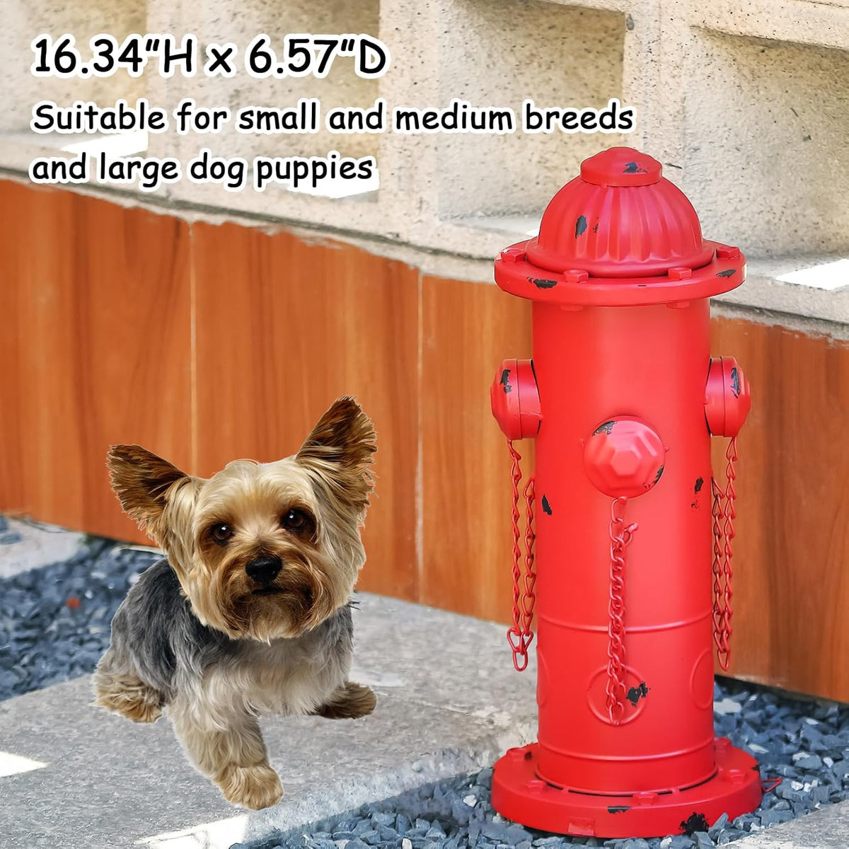 Fake Fire Hydrant for Dogs, 16.3" Red Metal Dog Pee Post with Stakes, Puppy Training Tool