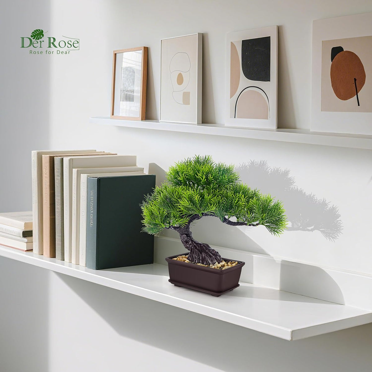 Der Rose 8'' Artificial Bonsai Tree Small Fake Potted Plants for Zen Japanese Home Office Desk