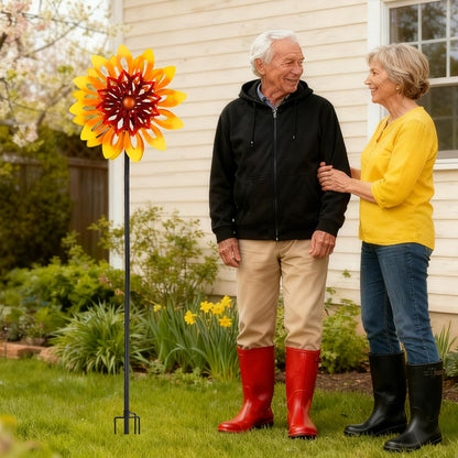 Sunflower Wind Spinners, 360 Degrees Swivel Metal Wind Sculptures, 62" Garden Pinwheels for Yard