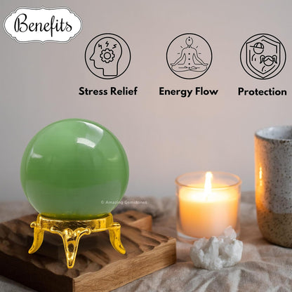 Amazing Gemstone Green Aventurine Crystal Ball with Stand - 2 Inches Crystal Sphere Meditation