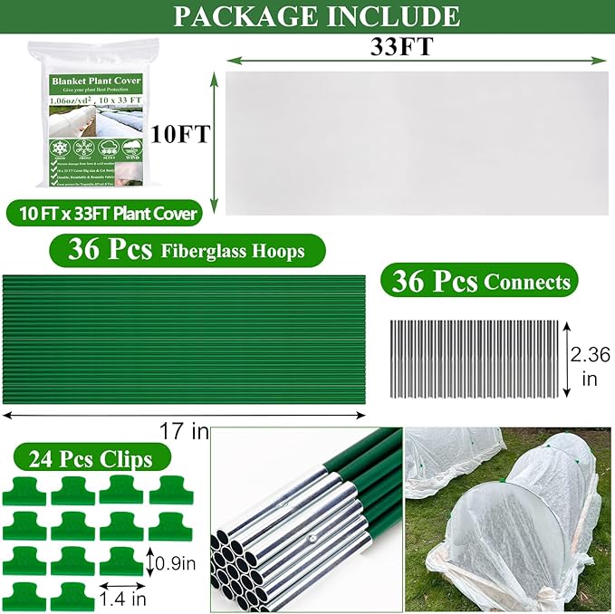 10X50FT Plant Covers Frost Protection Kit, Garden Hoops Kit for Winter Oudoot Plants, Floating Row