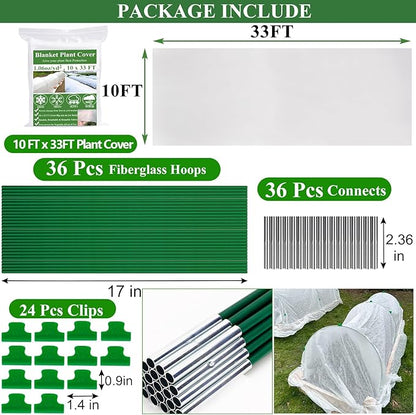 10X50FT Plant Covers Frost Protection Kit, Garden Hoops Kit for Winter Oudoot Plants, Floating Row