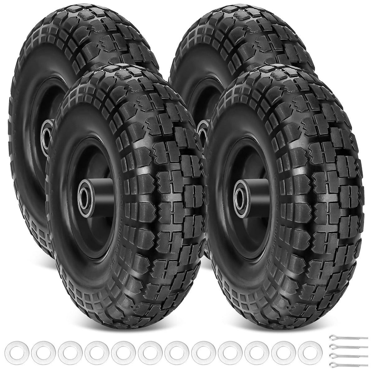 TICONN 4.00-6 Tire and Wheel Flat Free, 4 Pack 13" Solid Tires with 5/8" Axle Bore Hole and Double