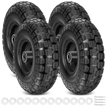 TICONN 4.00-6 Tire and Wheel Flat Free, 4 Pack 13" Solid Tires with 5/8" Axle Bore Hole and Double