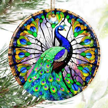 Colorful Ceramic Peacock Christmas Ornament, Peacock Ornaments for Christmas Tree, Holiday